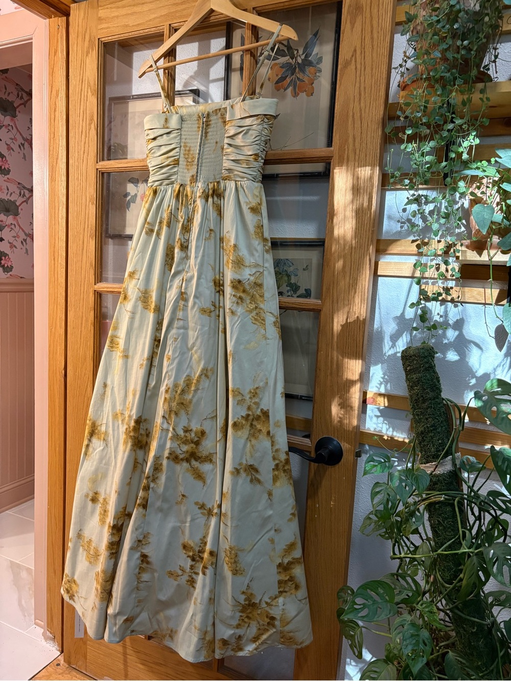 Reformation Kastoria Floral Gown in Pale Sage and Mustard - Picture 4 of 9